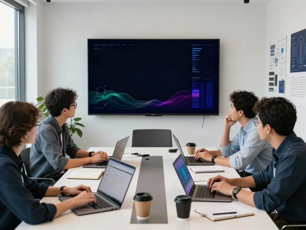 Collaborative team analyzing GEO software for agencies in a modern workspace.