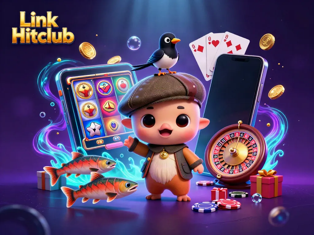 Experience excitement in Link Hitclub with a vibrant 3D illustration of gaming adventures.